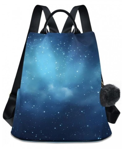 Blue Starry Sky Travel Backpack Purse for Women Multipurpose Design Ladies Fashion Bag with Pompom $21.59 Backpacks