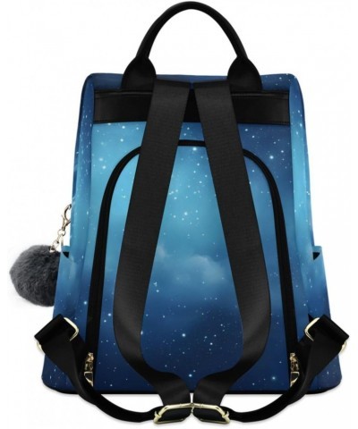 Blue Starry Sky Travel Backpack Purse for Women Multipurpose Design Ladies Fashion Bag with Pompom $21.59 Backpacks