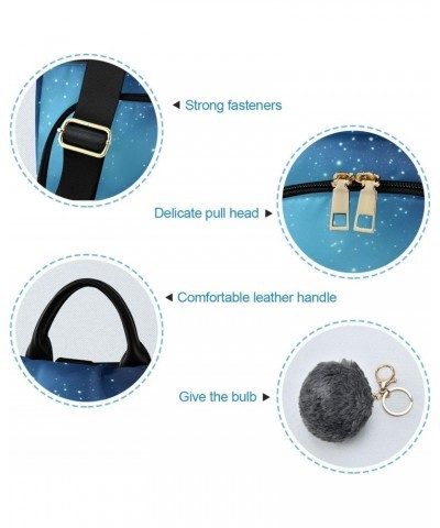 Blue Starry Sky Travel Backpack Purse for Women Multipurpose Design Ladies Fashion Bag with Pompom $21.59 Backpacks