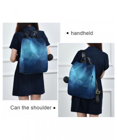 Blue Starry Sky Travel Backpack Purse for Women Multipurpose Design Ladies Fashion Bag with Pompom $21.59 Backpacks