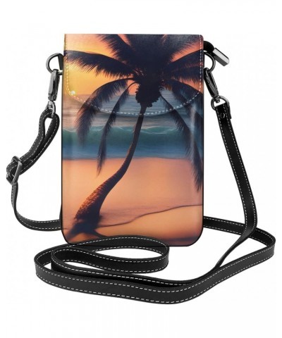 women Small Cell Phone Purse Sunset Palm Tree Ocean pattern Soft, durable and waterproof PU leather Convenient for daily use ...