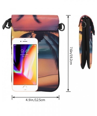 women Small Cell Phone Purse Sunset Palm Tree Ocean pattern Soft, durable and waterproof PU leather Convenient for daily use ...