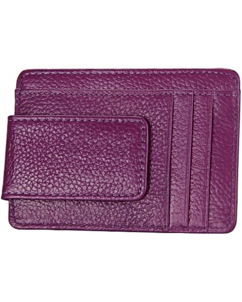 RFID Blocking Slim Money Clip Genuine Leather Minimalist Front Pocket Wallet for Men Women Purple $8.69 Wallets