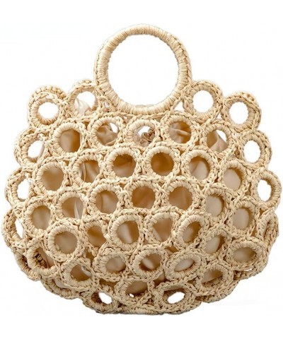 Summer Round Hole Mesh Straw Woven Tote Casual Handbag Travel Tote Cottagecore Style Beige $21.19 Totes