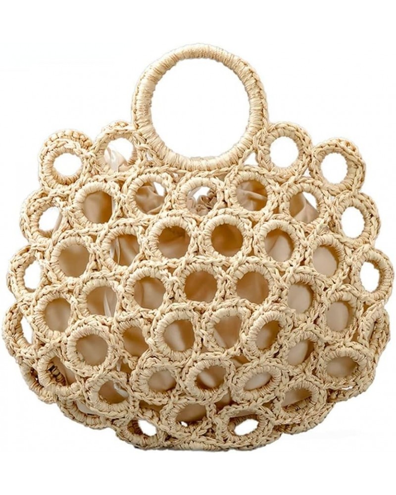 Summer Round Hole Mesh Straw Woven Tote Casual Handbag Travel Tote Cottagecore Style Beige $21.19 Totes