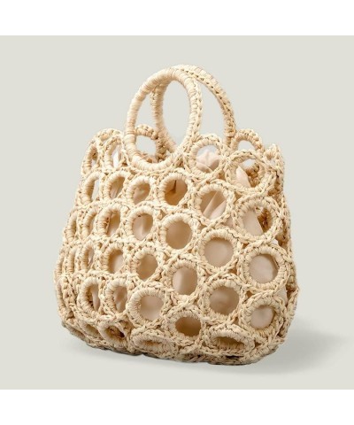 Summer Round Hole Mesh Straw Woven Tote Casual Handbag Travel Tote Cottagecore Style Beige $21.19 Totes