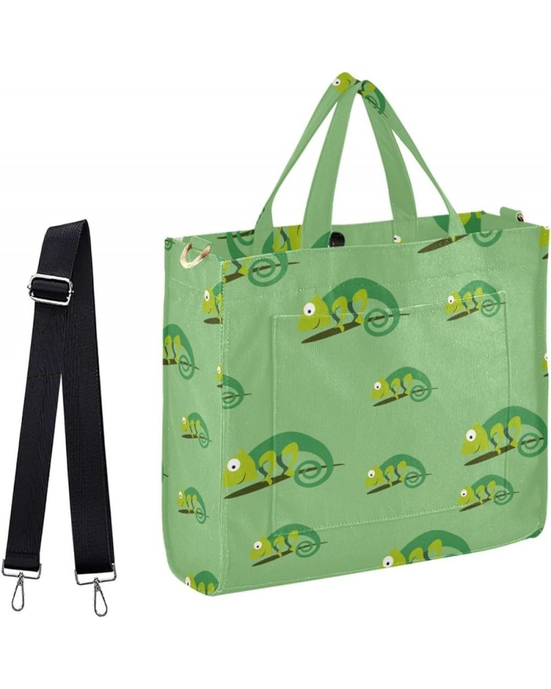 Exotic Chameleons Green Floral Corduroy Tote Bag&Satchel Handbag for Work Beach Gym Shopping Grocery Multi $15.39 Totes