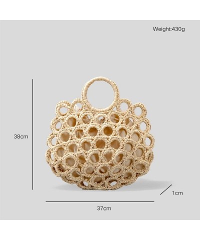 Summer Round Hole Mesh Straw Woven Tote Casual Handbag Travel Tote Cottagecore Style Beige $21.19 Totes