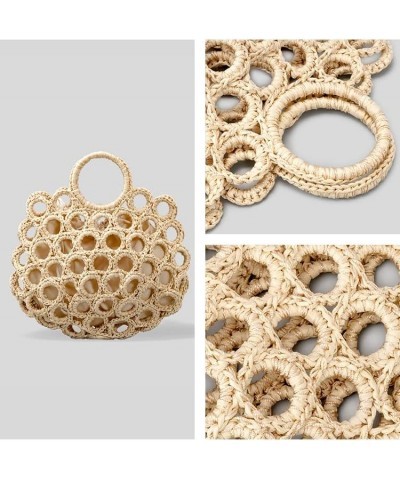 Summer Round Hole Mesh Straw Woven Tote Casual Handbag Travel Tote Cottagecore Style Beige $21.19 Totes