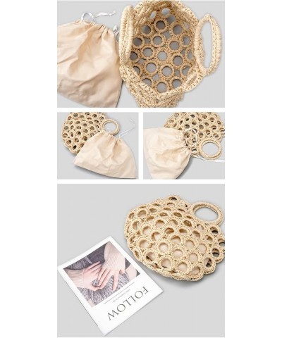 Summer Round Hole Mesh Straw Woven Tote Casual Handbag Travel Tote Cottagecore Style Beige $21.19 Totes