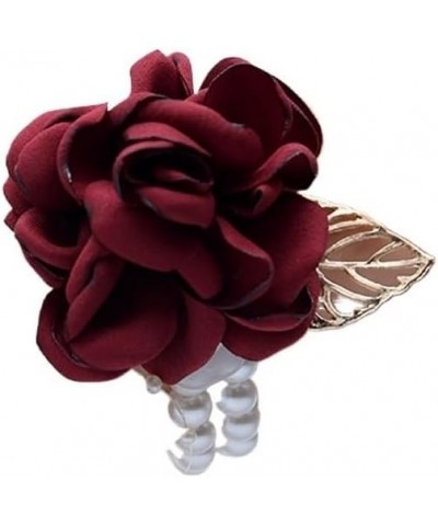 Mother's Wristlet Corsage Crystal Bride Wedding Silk Flower Bracelet Prom Hand Flowers Burgundy Rose Wrist Corsage (Color : p...