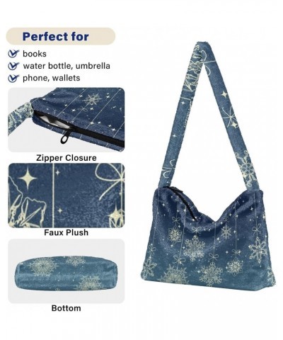 Snowflake with A Christmas Ball Plush Underarm Bag Women's Tote Handbags Fluffy Shoulder Bag for Autumn and Winter $9.60 Totes