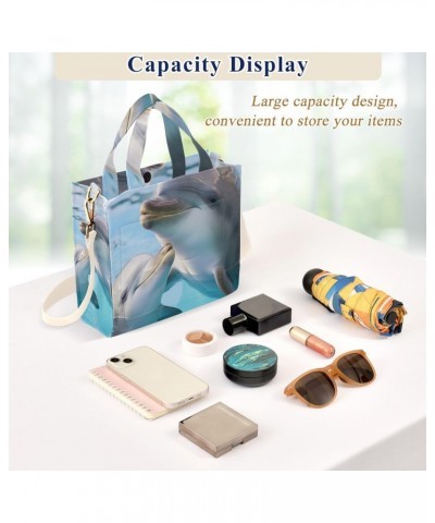 Tote Bag Dolphin Swimming in Water Trendy Corduroy Bag Crossbody Bag with Zipper and Magnetic Clasp $16.22 Totes