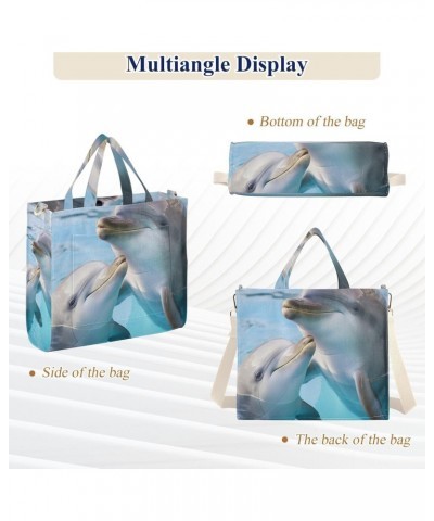 Tote Bag Dolphin Swimming in Water Trendy Corduroy Bag Crossbody Bag with Zipper and Magnetic Clasp $16.22 Totes