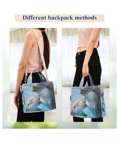 Tote Bag Dolphin Swimming in Water Trendy Corduroy Bag Crossbody Bag with Zipper and Magnetic Clasp $16.22 Totes