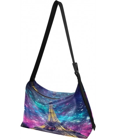 Eiffel Tower Paris Starry Sky Hobo Shoulder Bag for Women Men PU Leather Crossbody Bag Slouchy Tote Handbags for Work Travel ...