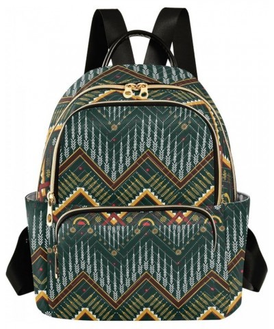 Abstract Ethnic Geometric Pattern Mini Backpack Purse for Women, Ethnic Chevron Theme Travel Backpack Fashion Backpack Handba...