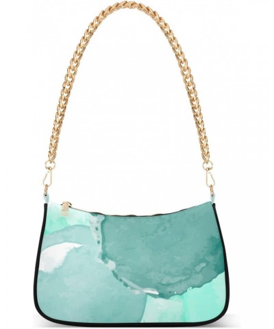 Watercolor Teal Fashion Quilted Crossbody Bag for Women Shoulder Evening Purse with Gold Chain & Smooth Zipper Satchel Hobo H...