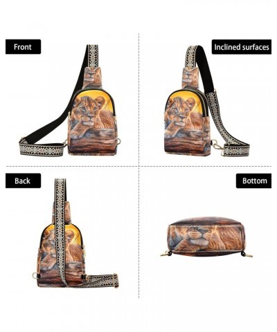 Women's Sling Bag Cute Lion Cub Print with Adjustable Strap Zipper Closure, PU Leather Water Resistant Crossbody Bag Purse Ch...