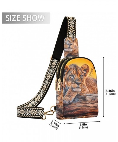 Women's Sling Bag Cute Lion Cub Print with Adjustable Strap Zipper Closure, PU Leather Water Resistant Crossbody Bag Purse Ch...