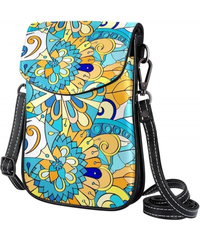 Stylish Leather Phone Bag - Crossbody Purse for Women - Classic & Functional Shoulder Bag Ethnic Colorful Doodle Texture Mult...