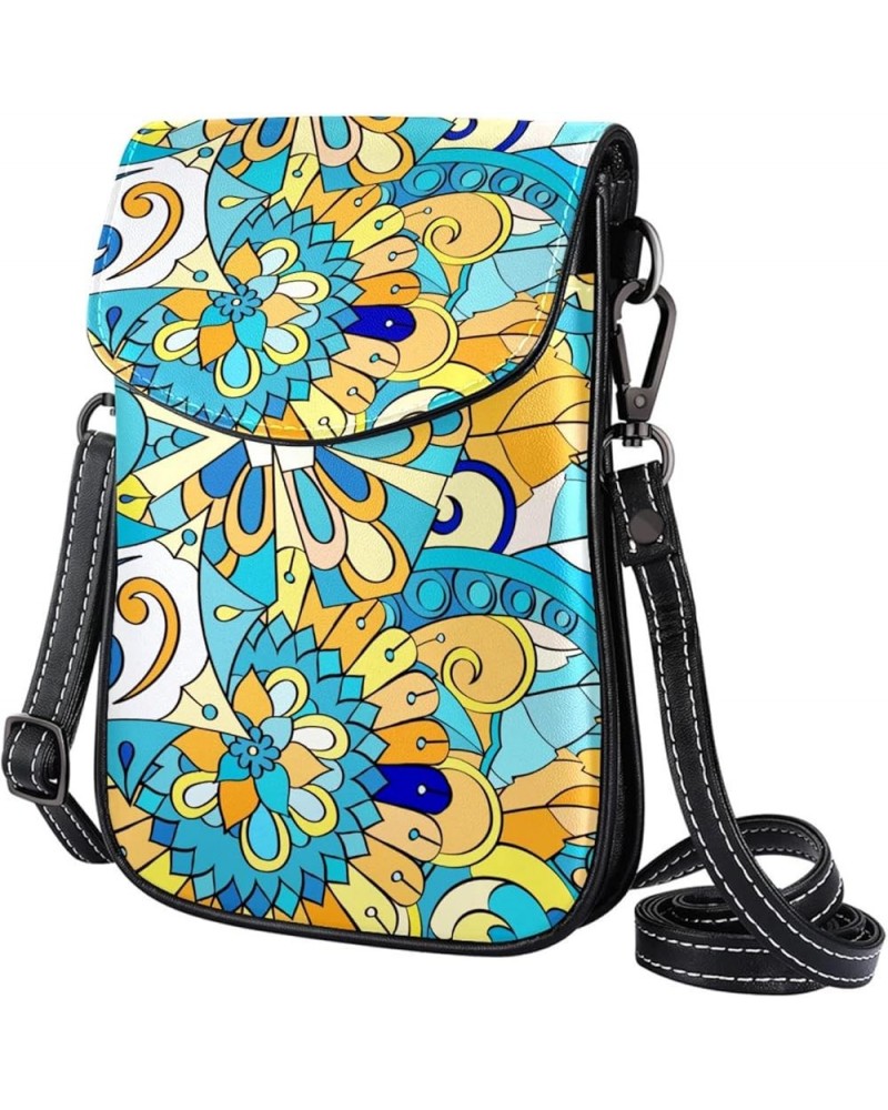 Stylish Leather Phone Bag - Crossbody Purse for Women - Classic & Functional Shoulder Bag Ethnic Colorful Doodle Texture Mult...