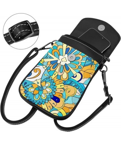 Stylish Leather Phone Bag - Crossbody Purse for Women - Classic & Functional Shoulder Bag Ethnic Colorful Doodle Texture Mult...