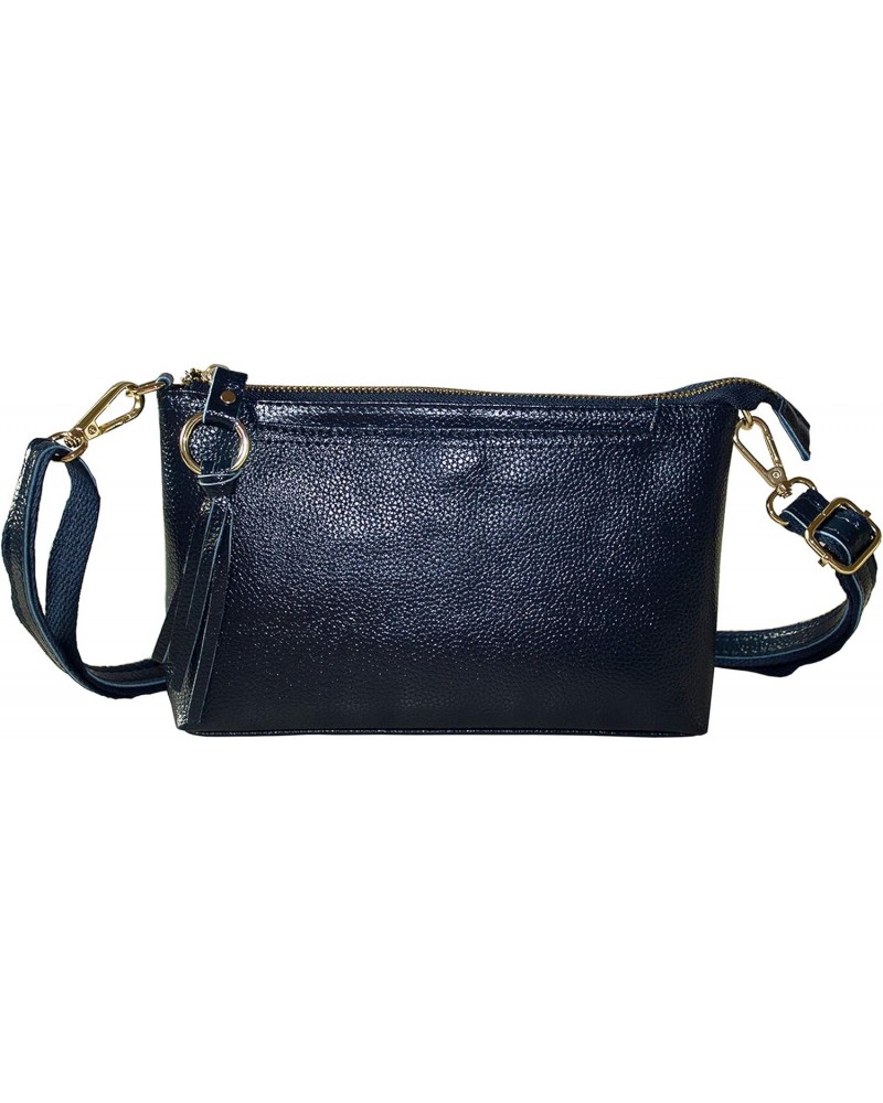 Women's Crossbody Bag Leather Wristlet, Clutch Purse with Tassel, Dark Blue, Large $9.98 Crossbody Bags