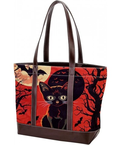 Tote Bag, Large Tote Bag, Tote Bag with Zipper, Happy Halloween Moon Night Cat Pumpkin, Totes for Women Design 11184 $25.43 T...