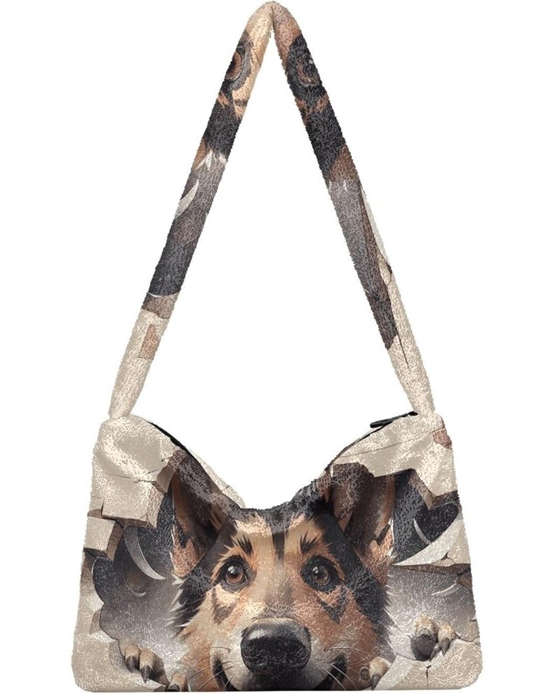 Ocean Starfish Plush Underarm Bag, Tote Handbag, Womens Outdoor Bag Cute Dog Behind Beige Broken Wall $13.74 Shoulder Bags