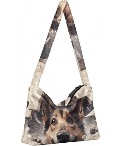 Ocean Starfish Plush Underarm Bag, Tote Handbag, Womens Outdoor Bag Cute Dog Behind Beige Broken Wall $13.74 Shoulder Bags