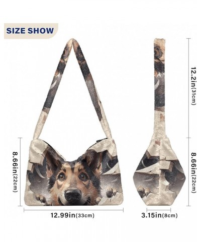 Ocean Starfish Plush Underarm Bag, Tote Handbag, Womens Outdoor Bag Cute Dog Behind Beige Broken Wall $13.74 Shoulder Bags