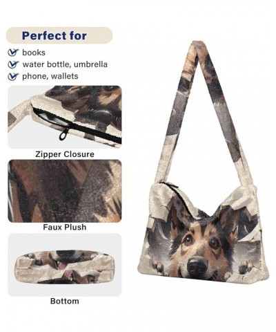 Ocean Starfish Plush Underarm Bag, Tote Handbag, Womens Outdoor Bag Cute Dog Behind Beige Broken Wall $13.74 Shoulder Bags