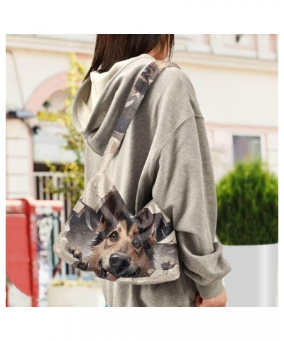 Ocean Starfish Plush Underarm Bag, Tote Handbag, Womens Outdoor Bag Cute Dog Behind Beige Broken Wall $13.74 Shoulder Bags