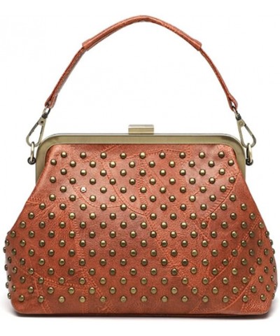 Women's Studded Clip-on Handbag Soft Leather Shoulder Bag Party Purse Orange $19.71 Shoulder Bags