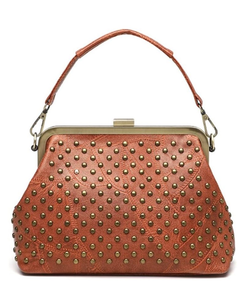 Women's Studded Clip-on Handbag Soft Leather Shoulder Bag Party Purse Orange $19.71 Shoulder Bags