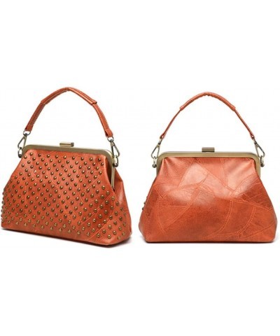 Women's Studded Clip-on Handbag Soft Leather Shoulder Bag Party Purse Orange $19.71 Shoulder Bags