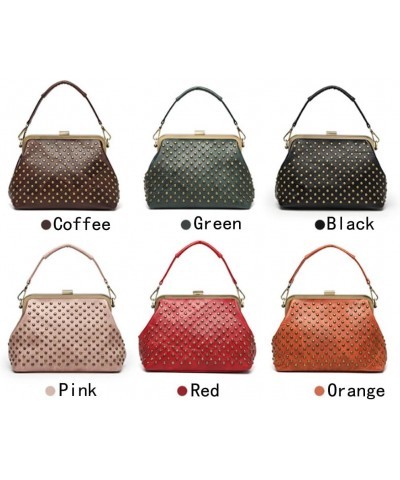 Women's Studded Clip-on Handbag Soft Leather Shoulder Bag Party Purse Orange $19.71 Shoulder Bags