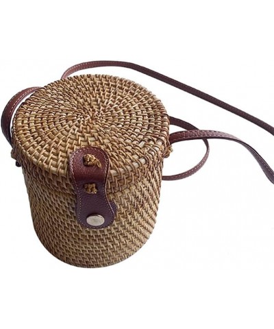 Handwoven Round Rattan Bag Shoulder Leather Straps Braided Bags Wicker Weaving Casual Tote Bohemian Bag Diagonal Bag Type 3 $...