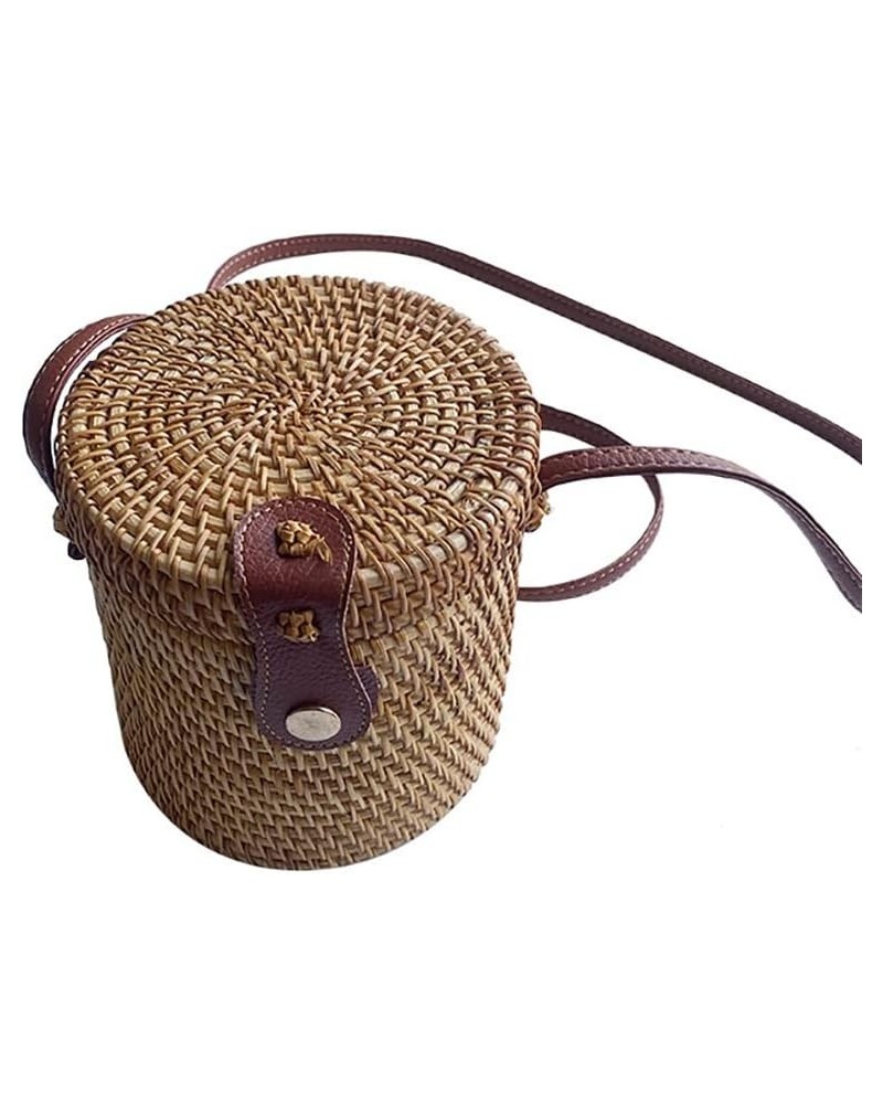 Handwoven Round Rattan Bag Shoulder Leather Straps Braided Bags Wicker Weaving Casual Tote Bohemian Bag Diagonal Bag Type 3 $...