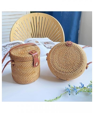 Handwoven Round Rattan Bag Shoulder Leather Straps Braided Bags Wicker Weaving Casual Tote Bohemian Bag Diagonal Bag Type 3 $...