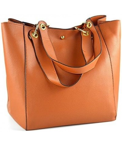 Chic Lady Large PU Leather Bucket Tote Shoulder Set Bags Shopping Mommy Bag 2pcs Lash Package Brown $16.57 Handbags