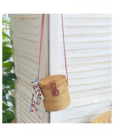 Handwoven Round Rattan Bag Shoulder Leather Straps Braided Bags Wicker Weaving Casual Tote Bohemian Bag Diagonal Bag Type 3 $...