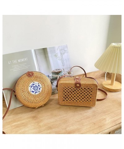 Handwoven Round Rattan Bag Shoulder Leather Straps Braided Bags Wicker Weaving Casual Tote Bohemian Bag Diagonal Bag Type 3 $...