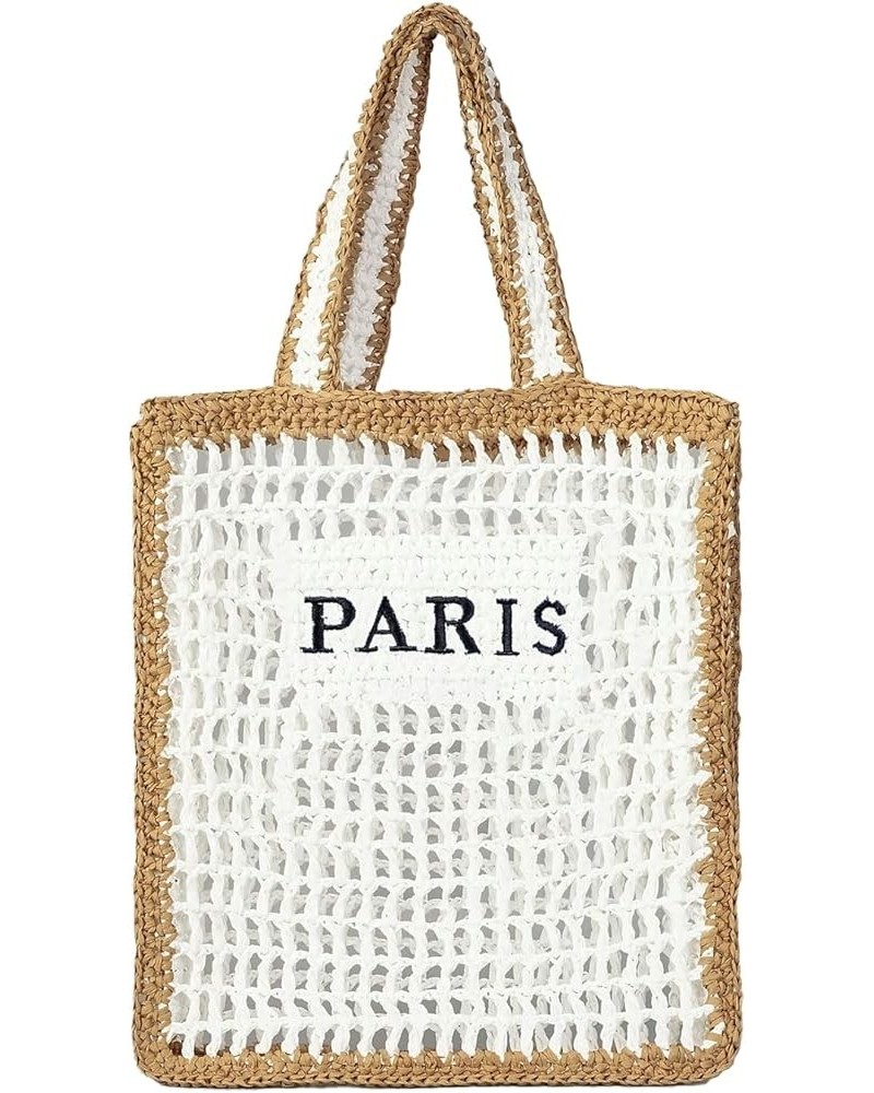 Summer Beach Bags Women Straw PARIS Letter Woven Shoulder Handbag Hobo Crochet Beach Purse Handbag Vacation White $16.45 Hobo...