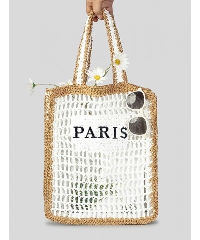 Summer Beach Bags Women Straw PARIS Letter Woven Shoulder Handbag Hobo Crochet Beach Purse Handbag Vacation White $16.45 Hobo...