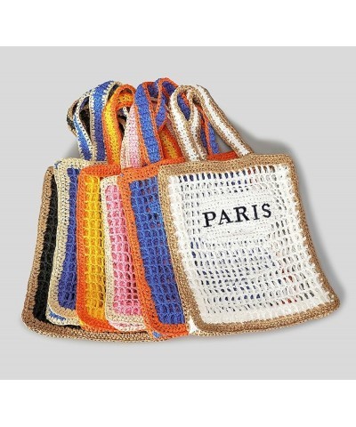 Summer Beach Bags Women Straw PARIS Letter Woven Shoulder Handbag Hobo Crochet Beach Purse Handbag Vacation White $16.45 Hobo...