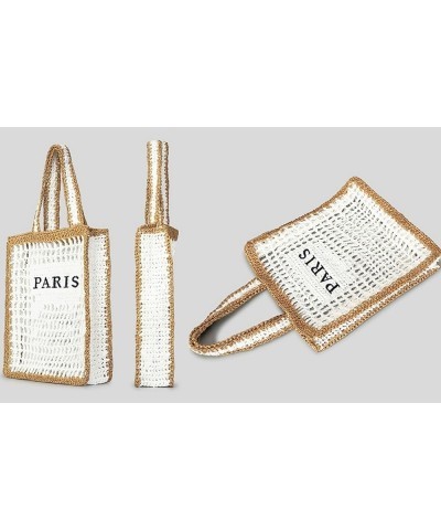 Summer Beach Bags Women Straw PARIS Letter Woven Shoulder Handbag Hobo Crochet Beach Purse Handbag Vacation White $16.45 Hobo...