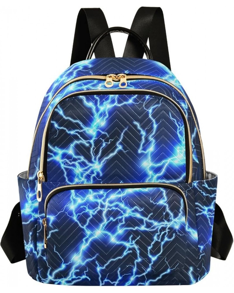 Blue Lightning Black Print Backpack for Women Shoulder Bag Lightweight Mini Backpack Casual Daypack for Travel Small(11.41'' ...