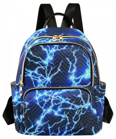 Blue Lightning Black Print Backpack for Women Shoulder Bag Lightweight Mini Backpack Casual Daypack for Travel Small(11.41'' ...